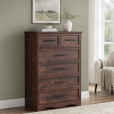 Commode pour chambre à coucher, commode de ferme 44 po avec poignée en métal brossé, pour chambre à coucher, salon, couloir, noyer