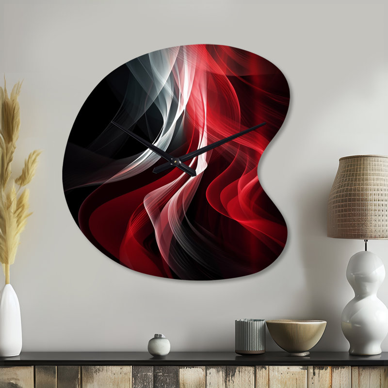 Horloge murale abstraite rouge et noire contemplative VI - horloge murale asymétrique moderne en métal, Petit