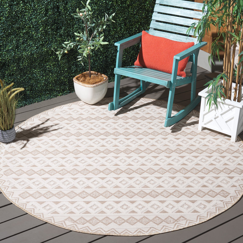 Tapis d'intérieur / extérieur à motif géométrique Kenenth Performance, Rond 6 pi 5 po