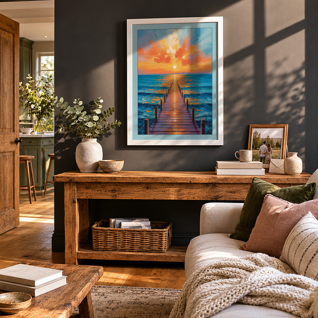 Pier at Sunset Coastal - Framed Print