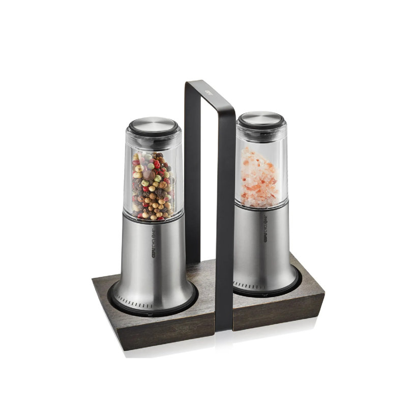 Gefu Stainless Steel No Power Source Required / Manual Electric Salt and Pepper Shaker Set