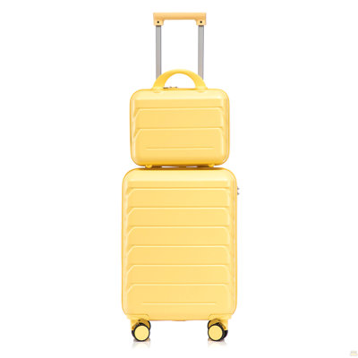 14 "/ 20" 2 pièces / ensemble dans un bagage à roulettes en ABS, avec serrure à combinaison, étui à cosmétiques 14 "(jaune)