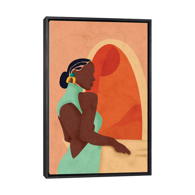 «Pam» par Reyna Noriega - reproduction imprimée, H 26 po x l 18 po x 1,5 po, Toile avec cadre noir patiné, Pas de tapis