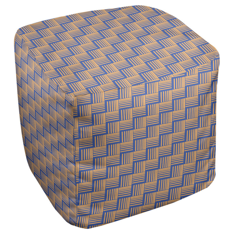 Repose-pieds cubique à rayures classic basketweave, Bleu / orange
