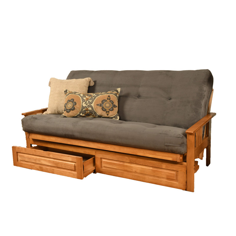 Le cadre de futon double Stratford comprend des tiroirs de rangement et un matelas, Innerspring, Microsuède gris suède
