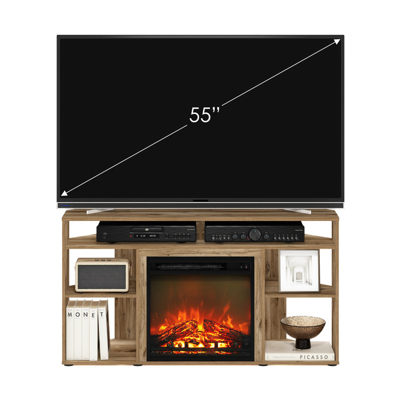 46.54'' W Corner Storage Credenza with Electric Fireplace, Flagstaff Oak