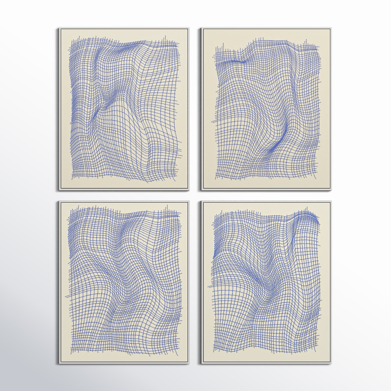 Netting 4-Piece Print Set by Jacques Pilon, 50" H x 160" W x 1.25" D, White Single Structure Framed Canvas