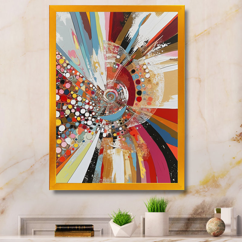 "Dots And Triangle Shapes", reproduction d'art sur toile abstraite, H 32 po x l 16 po x P 1 po, Toile tendue