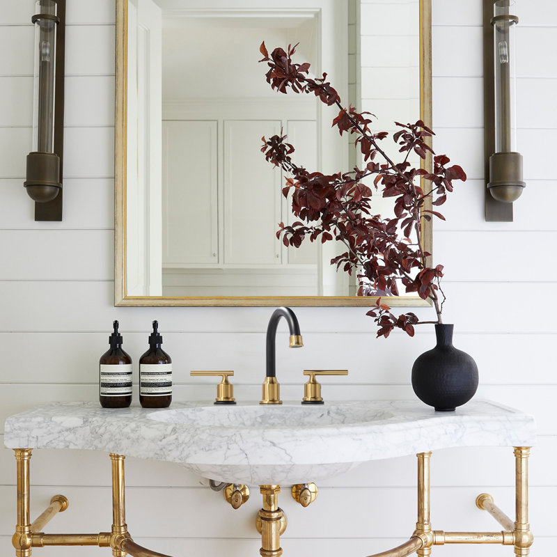 2-handle Bathroom Faucet with Drain Assembly, Black/Gold