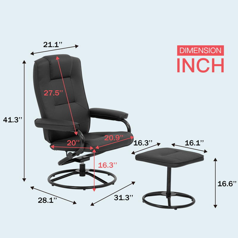Fauteuil inclinable ergonomique pivotant 31,5 po avec repose-pieds Stiliani