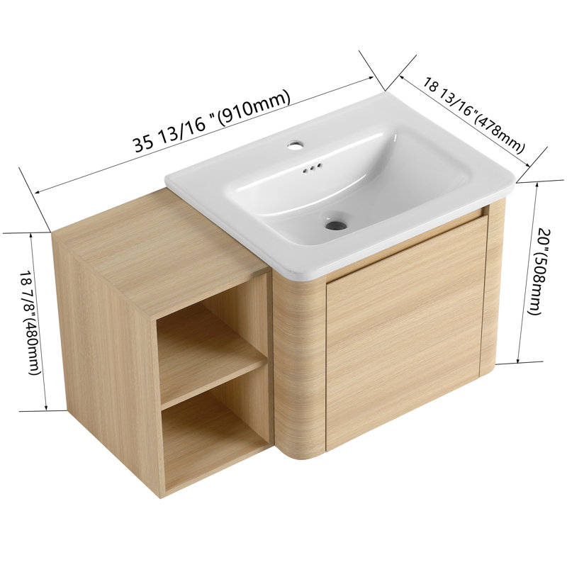 Meuble-lavabo simple avec comptoir en céramique, 36", Beige