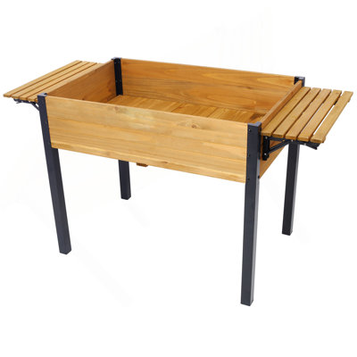 Lit de jardin surélevé, boîtes à fleurs en bois à pieds en métal avec tablette de rangement pliante, boîte à fleurs surélevée pour faire pousser des herbes fraîches, des légumes, des fleurs pour le patio extérieur, une terrasse, un balcon