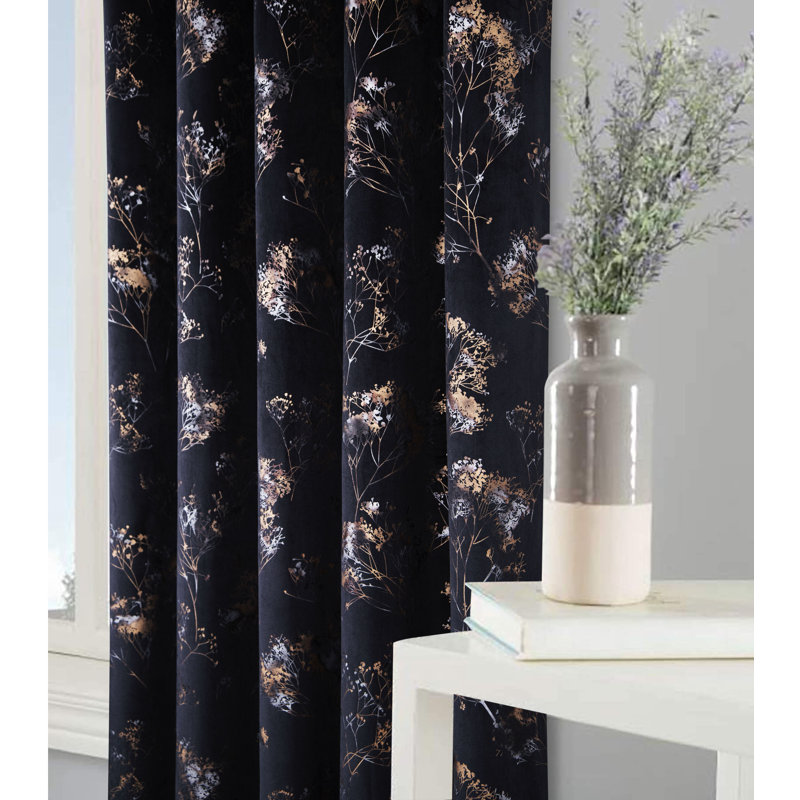 Amea Eyelet Room Darkening Thermal Curtains, Black, 114 cm x 137 cm