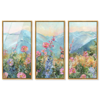 «The Air of Bloom - Ira Colmeva», grande reproduction imprimée en acrylique encadrée de 3 pièces par Art Remedy, cadre doré, 20 x 40