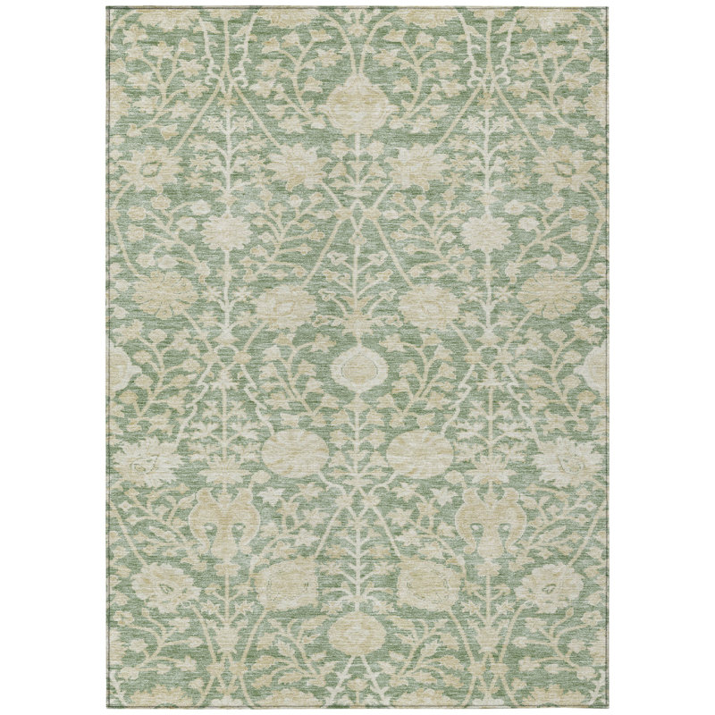 Tapis d'intérieur / extérieur floral vert et beige artichaut 9 pi x 12 pi