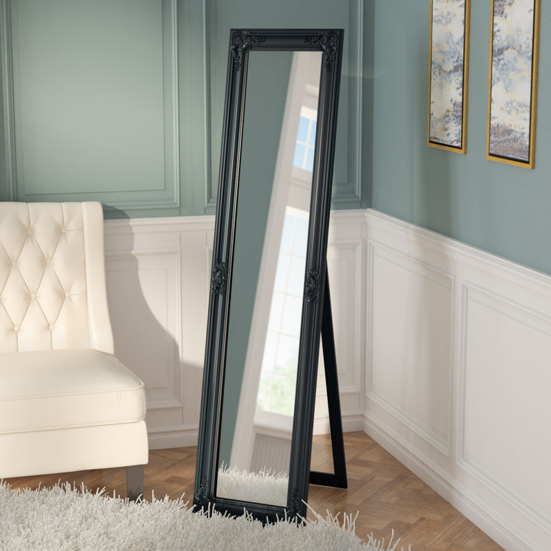 Emmalie Wood Floor Mirror, Black