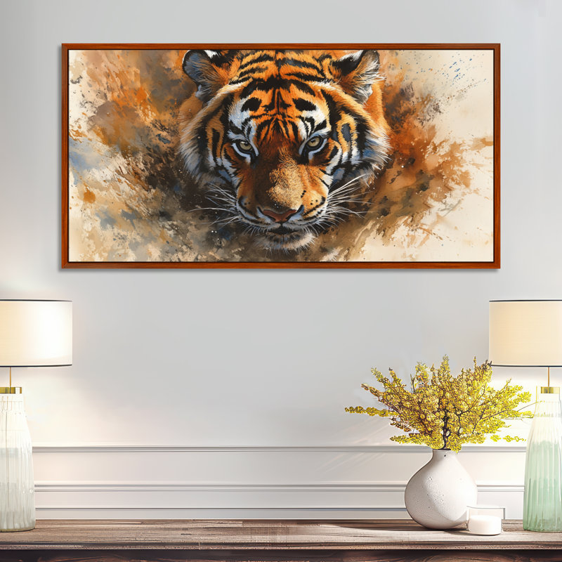 Portrait de tigre noir orange d'Afrique - décoration murale faune orange, impressions encadrées dramatiques