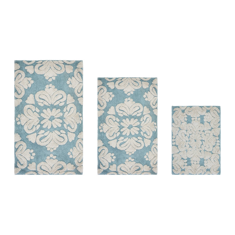 Ensemble de tapis de bain 3 pièces Chemash Premium 100% coton 1885 GSM, certifié OEKO-TEX®, envers en latex antidérapant, tapis de bain touffetés moelleux pour la douche, la baignoire, le meuble-lavabo, le lavabo et les toilettes, super absorbant, lavable à la machine, bleu