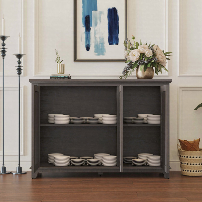 49.33" x 15.55" Sideboard Buffet Cabinet with 3 Mirrored Doors, Adjustable Shelves Storage Cabinet, Dark Brown