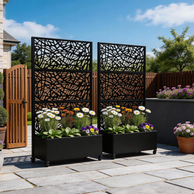 Metal Planter Box With Trellis And Wheels