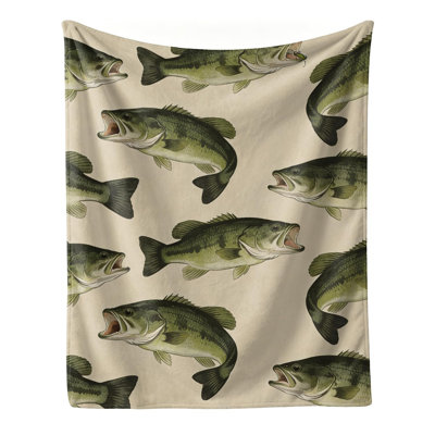 Décoration de chambre vintage Bass Fish Jeté de poisson rétro vintage flanelle de pêche à l'achigan cadeau pour les amateurs de pêche en plein air, 30 x 40 po