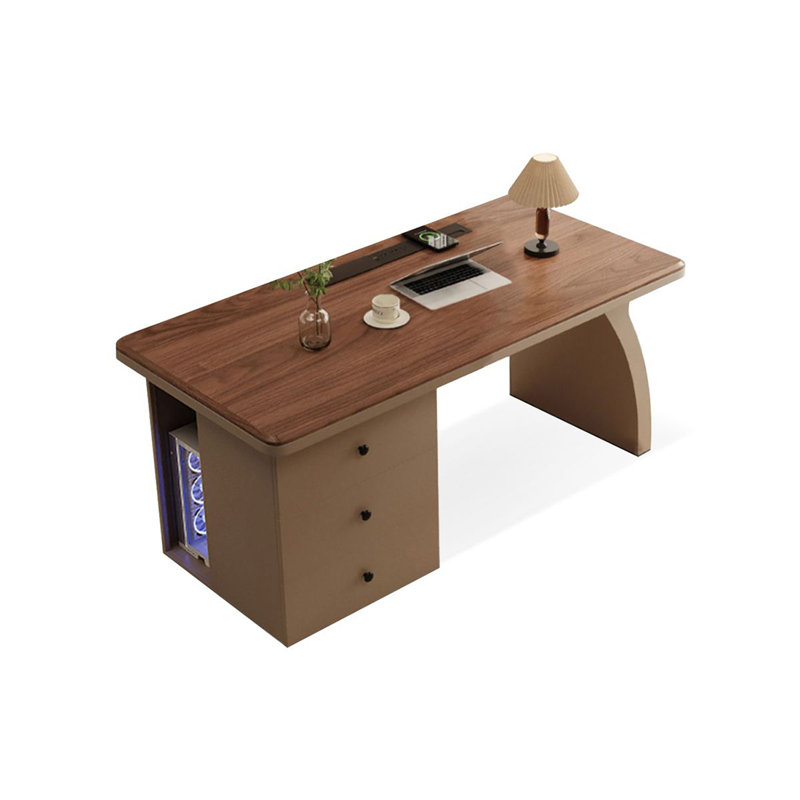 Bureau rectangulaire en bois manufacturé brun noisette avec 3 tiroirs, 29,92 po H x 62,99 po L x 31,5 po po, Retour à gauche