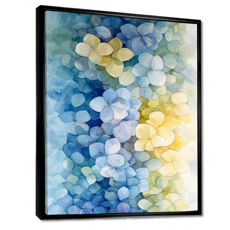 Abstrait hydrangée, horizon de la simplicité II - hortensia, art mural, Noir, Reproduction avec cadre flottant