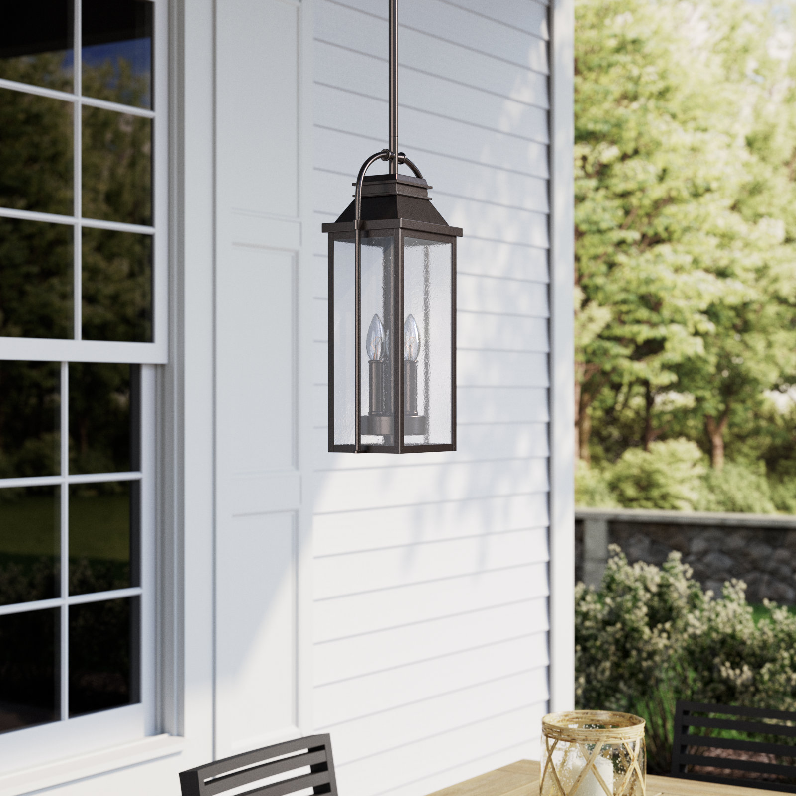 Newson Transparent Outdoor Metal Hanging Lantern, Antique Bronze