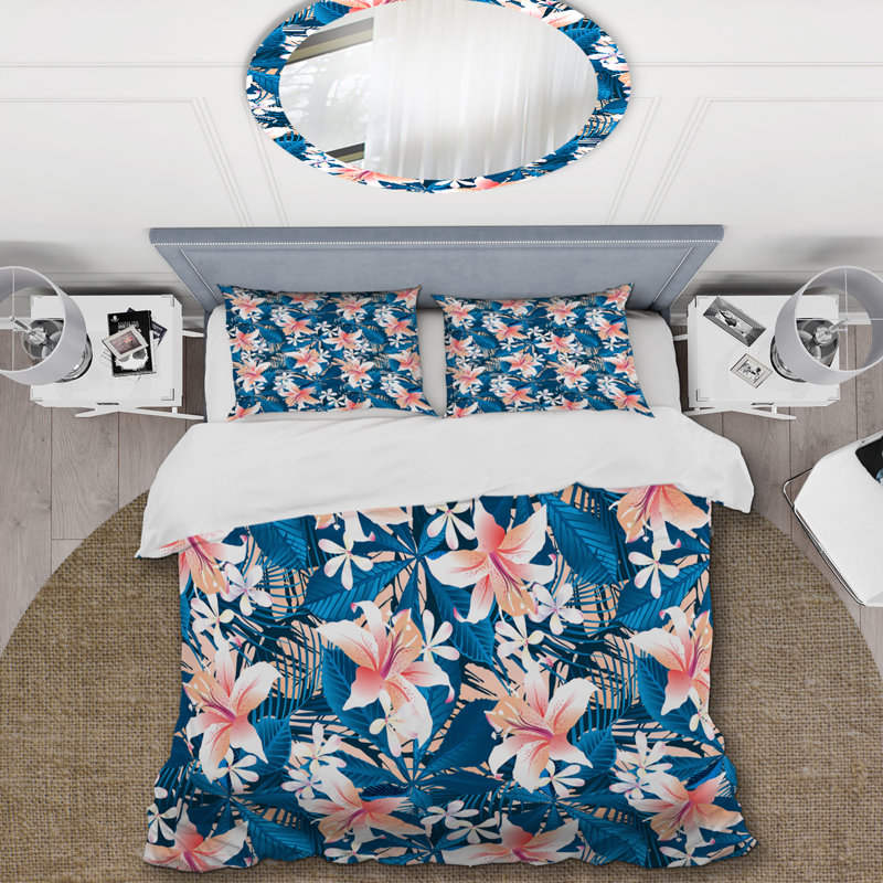 Ensemble de housse de couette rose à motif floral et feuille bleue - Cabin & Lodge