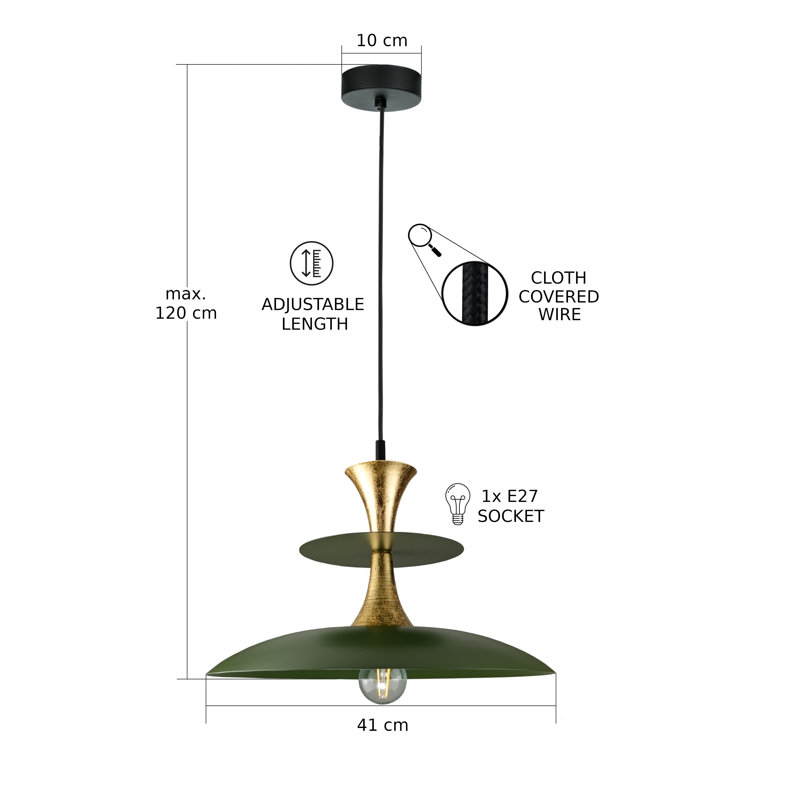 1 - Light Matte Black Dome Pendant, Khaki/Gold
