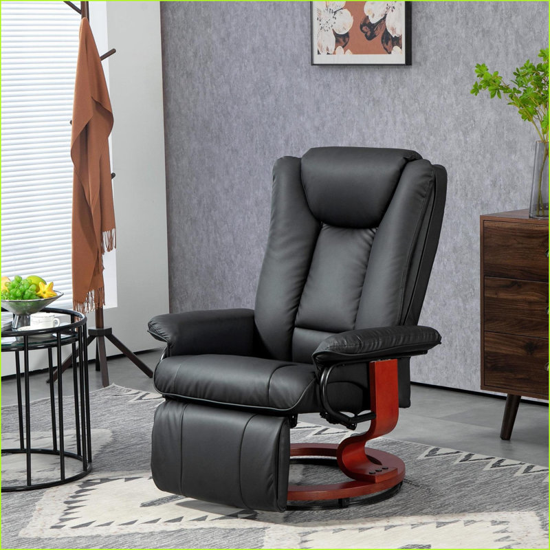 Fauteuil inclinable manuel inclinable 360 ° avec repose-pieds | Noir | Cuir PU