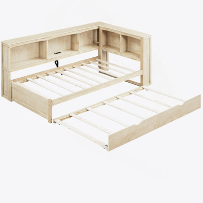 Daybed with Trundle,USB Ports and Storage Cabinets