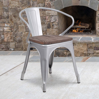 Kesterson Metal Chair with Wood Seat and Arms