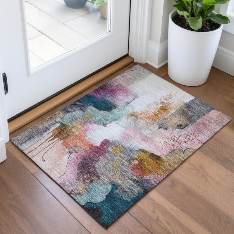 Machine Washable Indoor/Outdoor Xhevrie Blush Rug, Rectangle 1'8" x 2'6"
