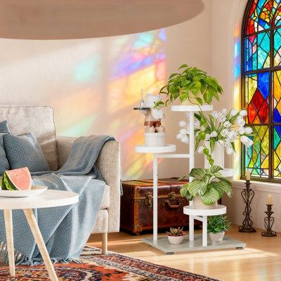 Support à plantes à plusieurs niveaux pour l'intérieur et l'extérieur, support en métal pour tablettes multiples