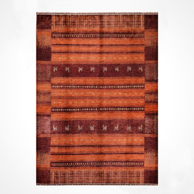 Tapis en laine et coton rouge noué à la main Original
