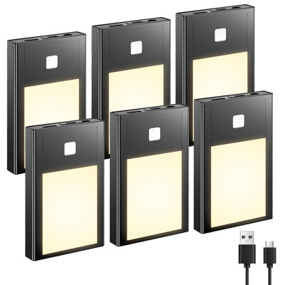 Bt09 Ultra-thin 0.35" Aluminum Motion Sensor Night Light - Rechargeable Magnetic Wall-mounted Led Panel, 3000k Warm White Glow (set of 6)