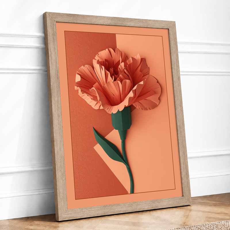 Peachy Carnation Botanical - Framed Print, A2 - 59.4 x 42.0 cm, Oak