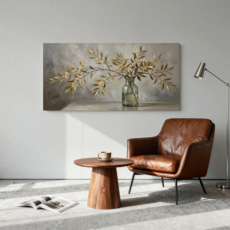Ensemble de 1 tableau sur toile « Branche d'olivier », L 40 po x H 20 po, Toile tendue