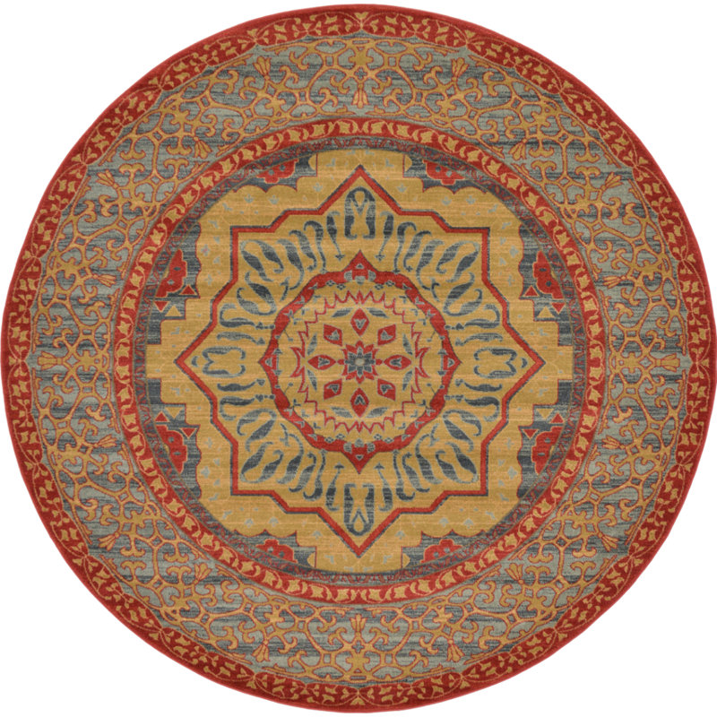 Tapis oriental rouge / beige Ophelia, Rond 8 pi