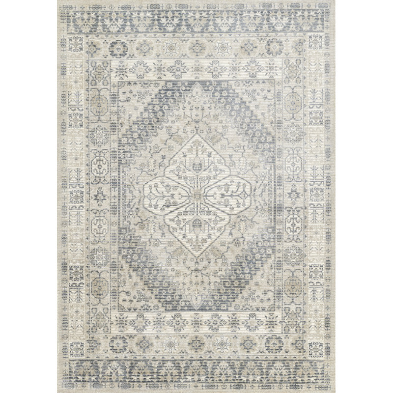 Tapis gris en laine et viscose tissé à la main Bungalow Rose Atenas, Rectangle 2 pi x 3 pi