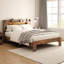Structure de lit plateforme grand avec tête de lit à DEL, 2 ports USB, rangement sous le lit - brun foncé - bois et métal, aucun sommier requis-879496745