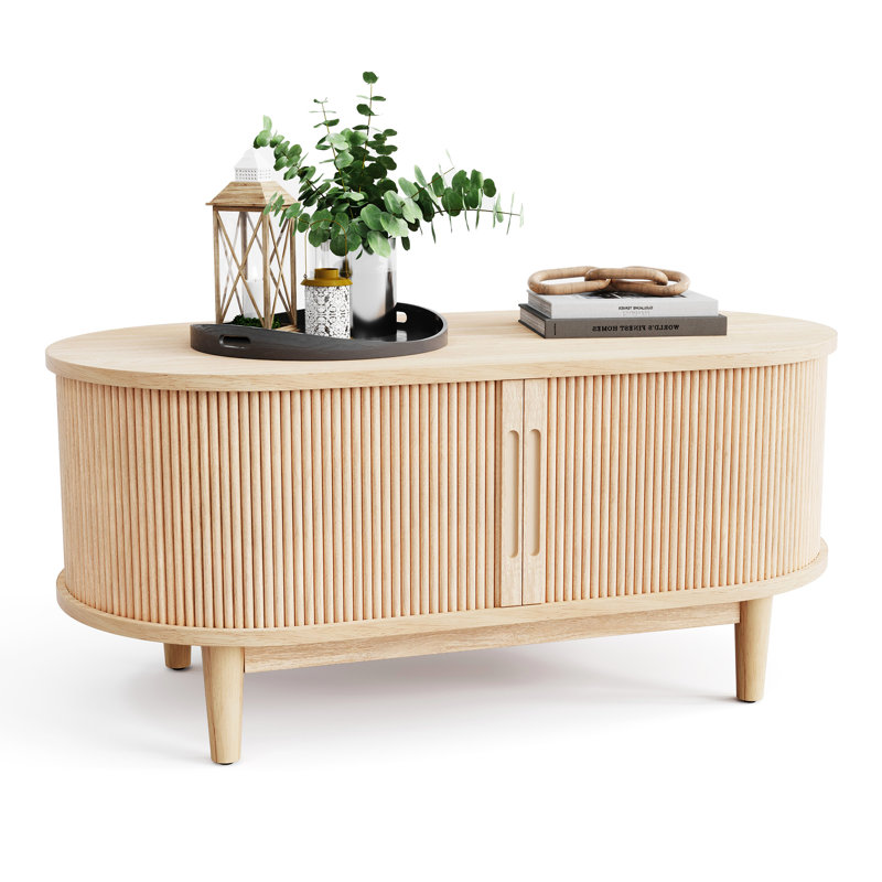 Leathia Fluted Coffee Table With Storage, Oak Wood