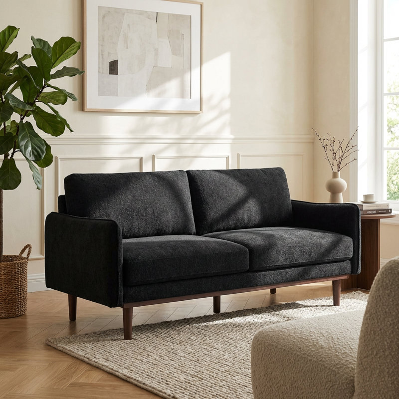 Canapé moderne avec causeuse spacieuse et coussins moelleux, Chenille - noir