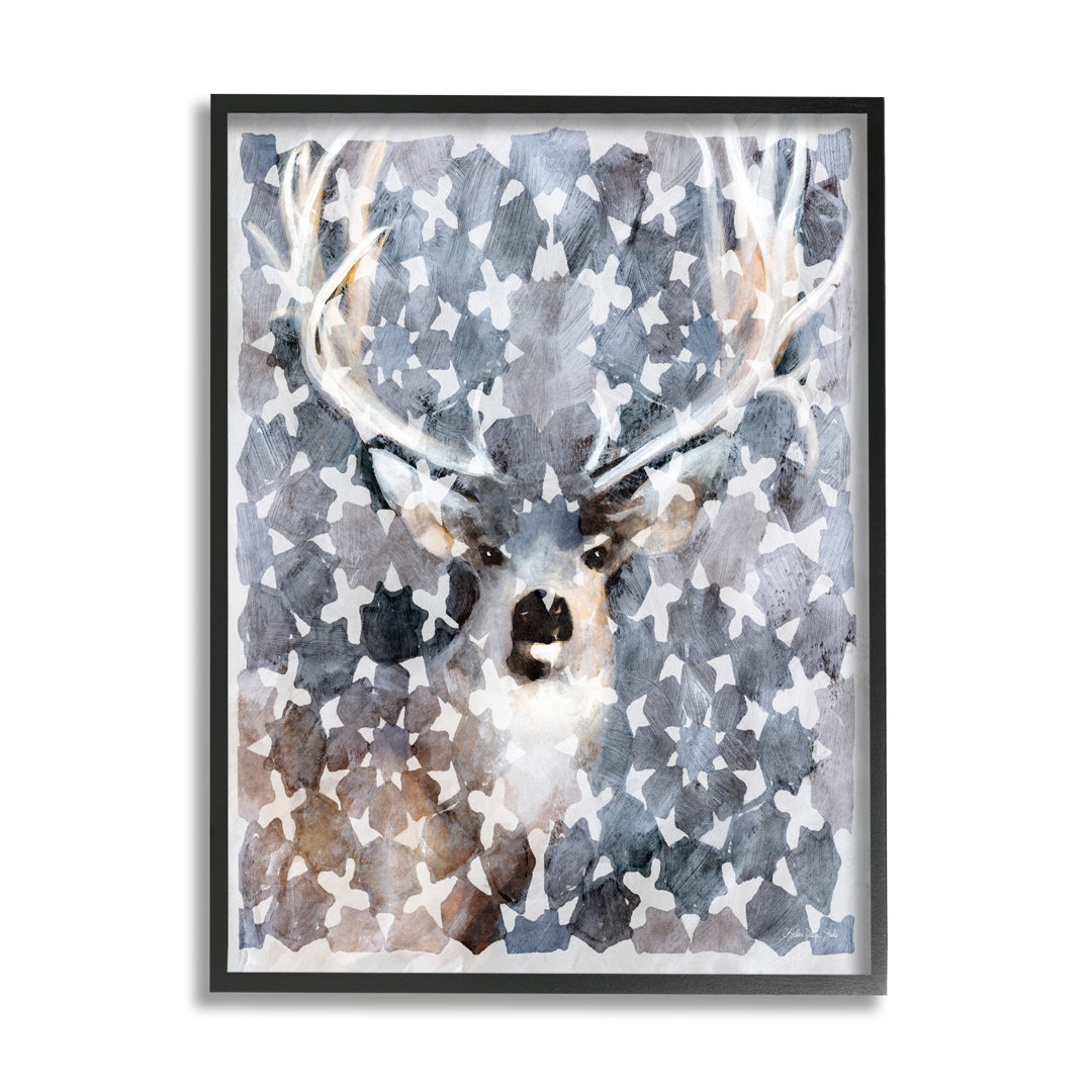 Abstract Forest Stag Geometric Pattern Blue Brown Oversized Black Framed Giclee Texturized Art By Stellar Design Studio Stupell Industries 