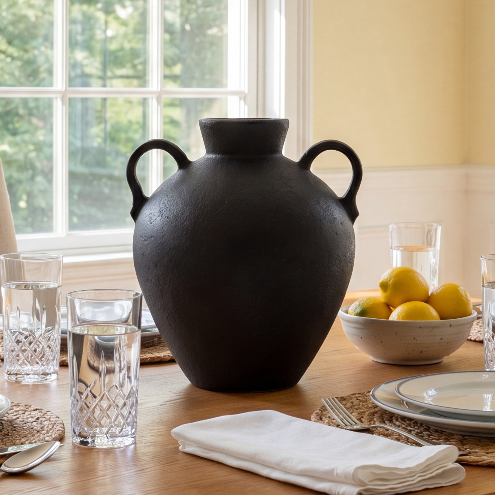 Bronsyn Handcrafted Terracotta Table Vase, Textured Black