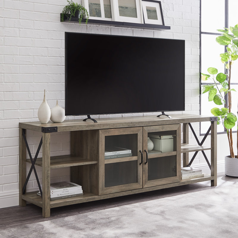 Meuble télé à 2 portes pour téléviseur de 75 po ou moins Larenda, Gris délavé