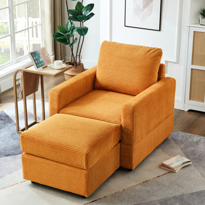 Chaise de salon jaune en velours côtelé, fauteuil modulaire confortable