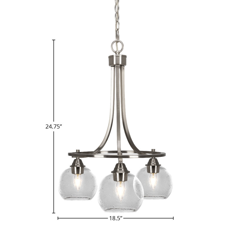 Ampere Paramount 3 Light Downlight Chandelier With 5.75" Glass, Brushed Nickel, Seeded