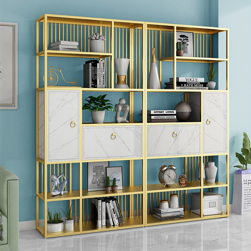 Bibliothèque moderne et minimaliste de style luxueux, (12 tablettes) H 70,87 po x l 70,87 po x P 11,81 p, Doré